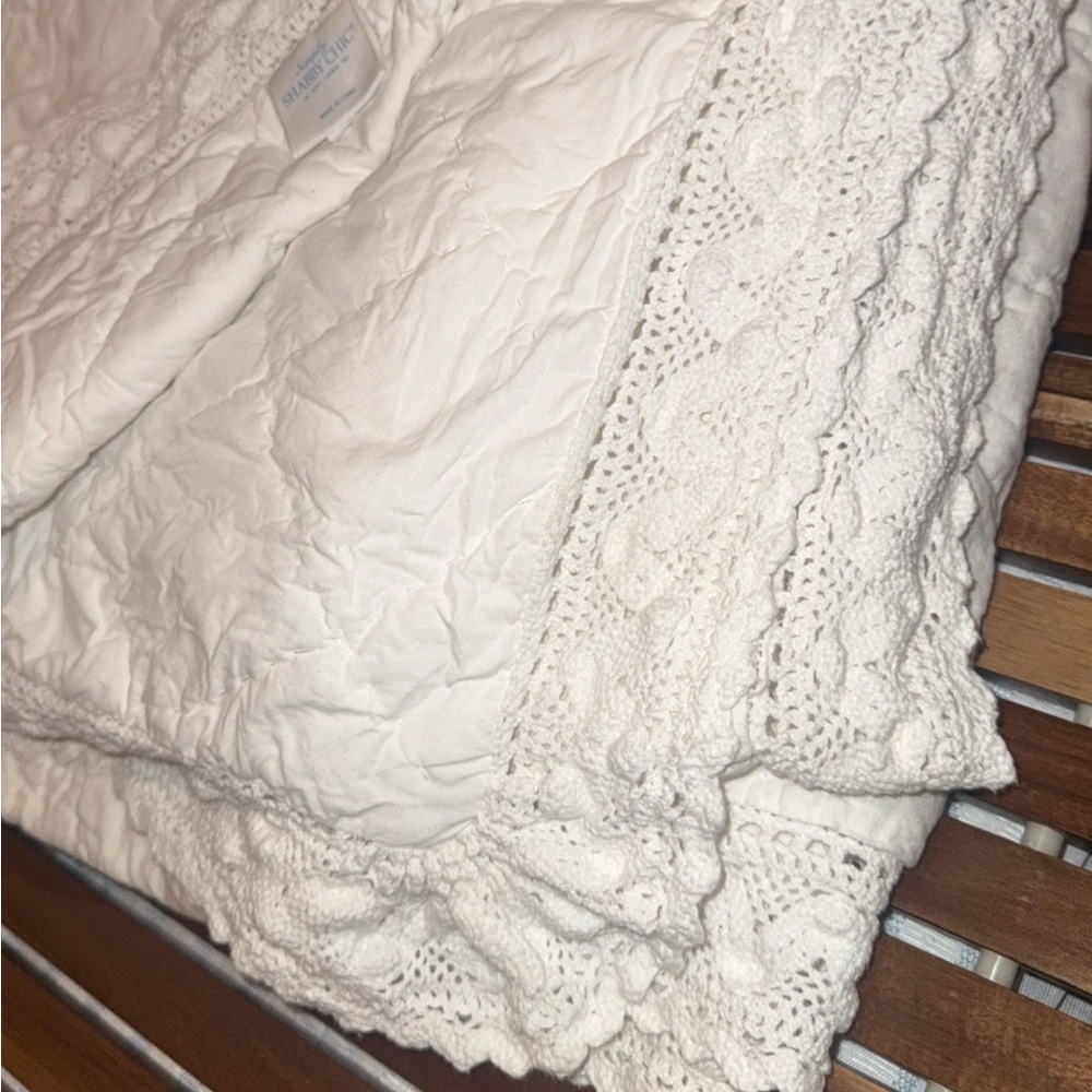Simply Shabby Chic 3pc Quilt Shams Set Linen Blend Crochet Trim White Full Queen - Picture 3 of 16